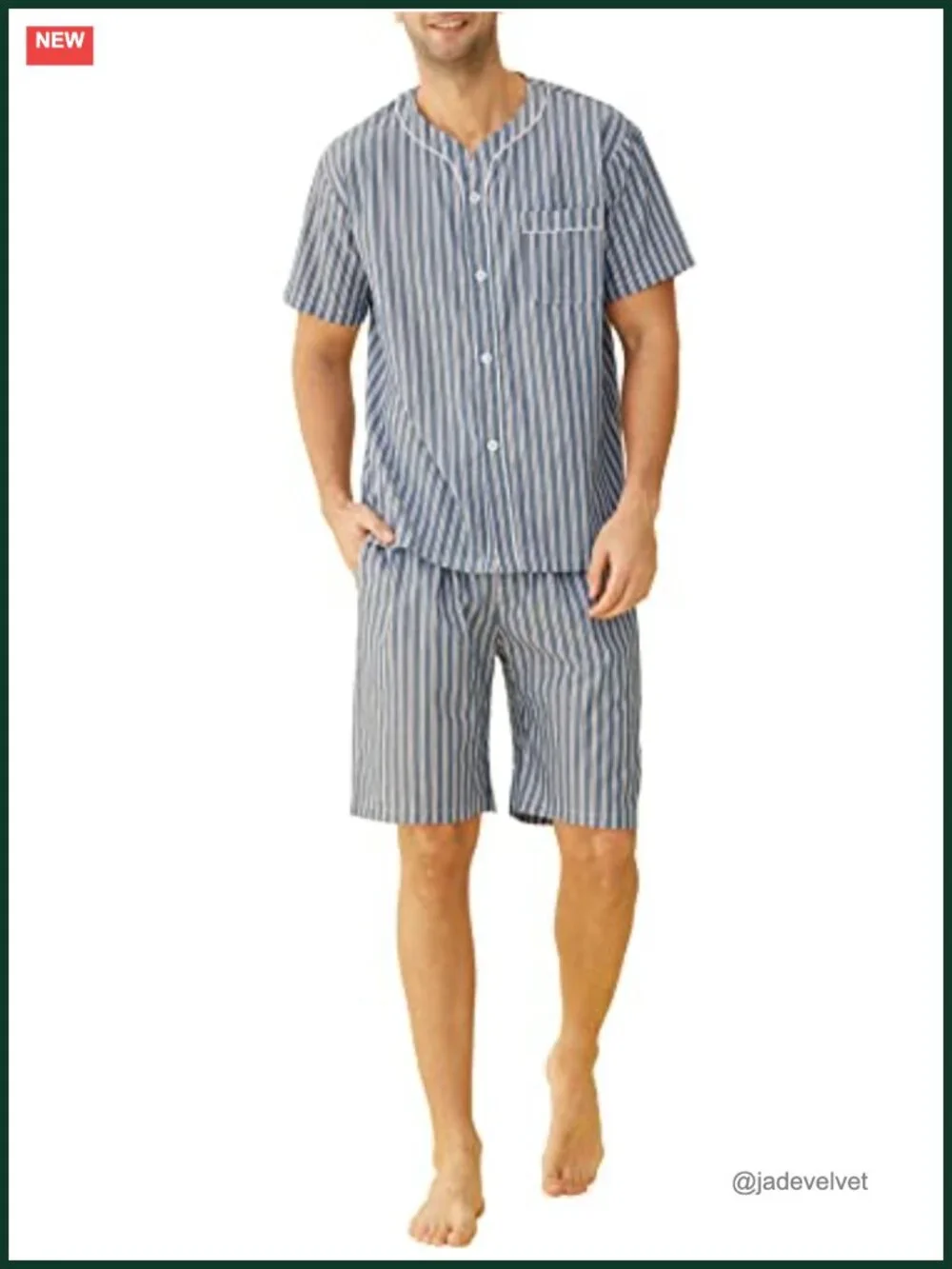 Men's Summer Cotton Pajama Shorts Set - Short Sleeve Button Down